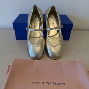 Stuart Weitzman Claris Crystal Embellished Ballerina Shoes Gold Size 7 NIB